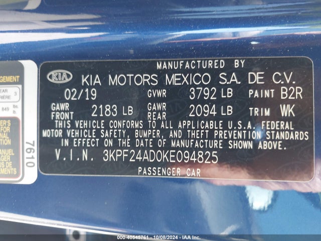 KIA Forte Lxs 2019 3KPF24AD0KE094825 Image 9