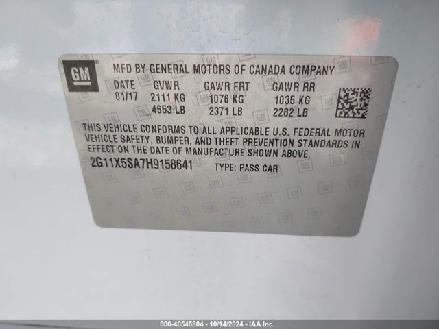 Chevrolet Impala 1fl 2017 2G11X5SA7H9158641 Image 9