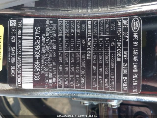 SALCR2BG9HH695108 Land Rover Discovery Sport Hse