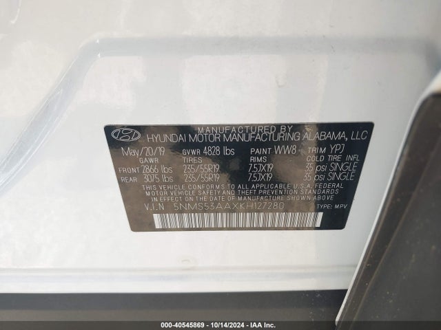 Hyundai Santa Fe Ultimate 2.0t 2019 5NMS53AAXKH127280 Image 9