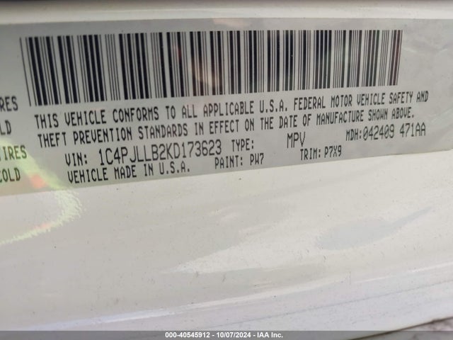 1C4PJLLB2KD173623 Jeep Cherokee Latitude Plus Fwd