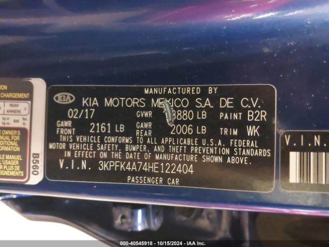 3KPFK4A74HE122404 KIA FORTE LX