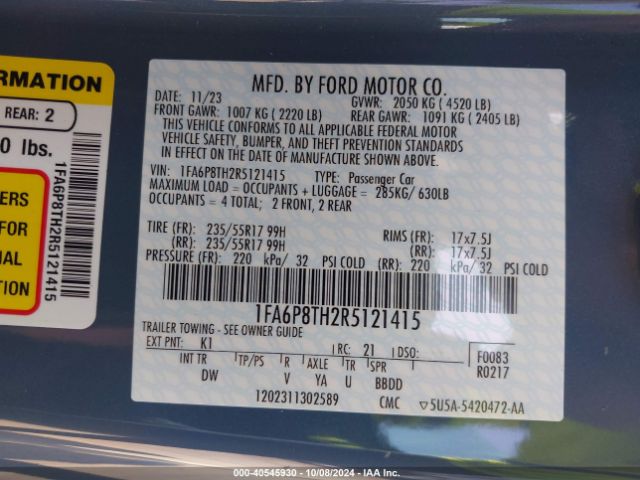 1FA6P8TH2R5121415 Ford Mustang Ecoboost