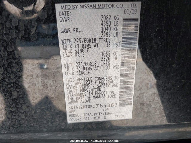 Nissan ROGUE SV 2019 5N1AT2MT0KC765363 Image 9