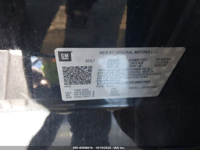 1GNSKHKC8HR380759 Chevrolet Suburban Lt