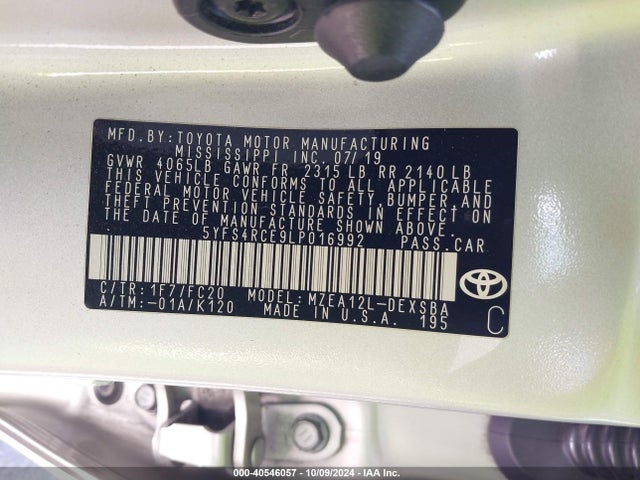Toyota COROLLA SE 2020 5YFS4RCE9LP016992 Image 9