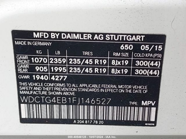 WDCTG4EB1FJ146527 Mercedes-Benz GLA 250