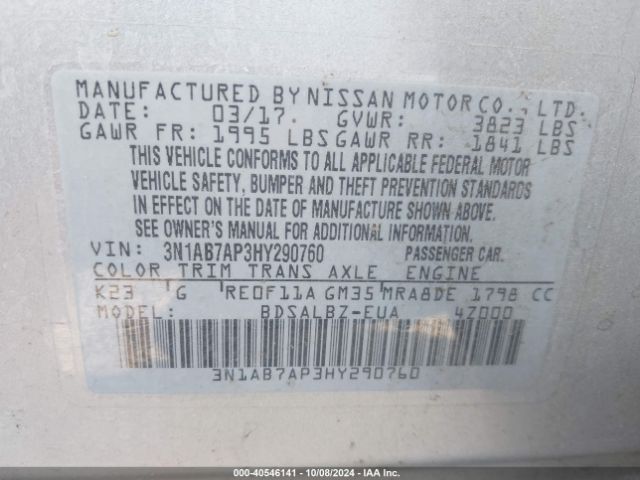 3N1AB7AP3HY290760 Nissan SENTRA S