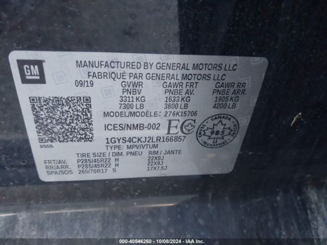 1GYS4CKJ2LR166857 Cadillac Escalade 4wd Premium Luxury