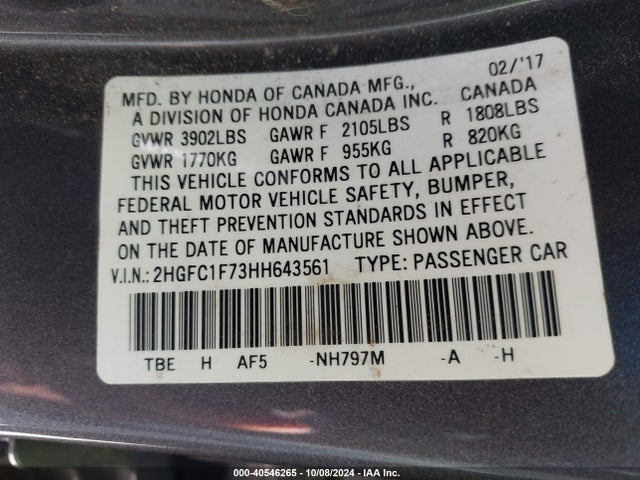 Honda Civic Ex-l 2017 2HGFC1F73HH643561 Image 9