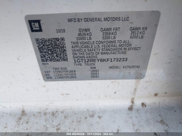1GT12REY6KF173233 GMC Sierra 2500hd Slt