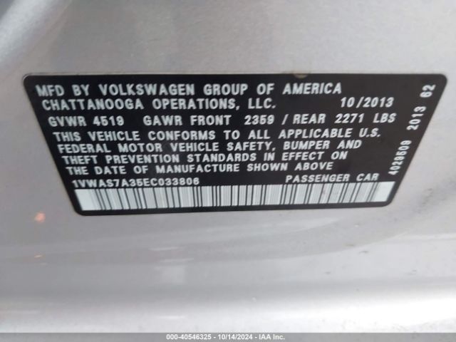 1VWAS7A35EC033806 Volkswagen Passat 1.8t Wolfsburg Edition