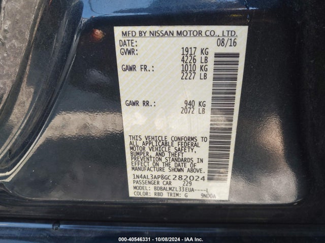 Nissan Altima 2.5 Sv 2016 1N4AL3AP8GC282024 Image 9