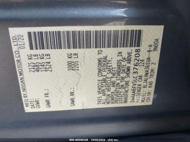1N4AA6FV5LC376208 Nissan Maxima Platinum Xtronic Cvt