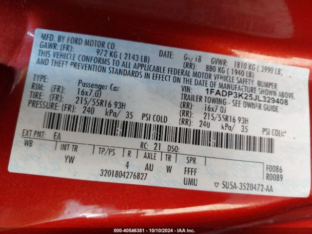 1FADP3K25JL329408 Ford FOCUS SE