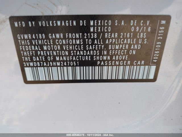 3VWDB7AJ9HM247051 Volkswagen Jetta 1.4t Se