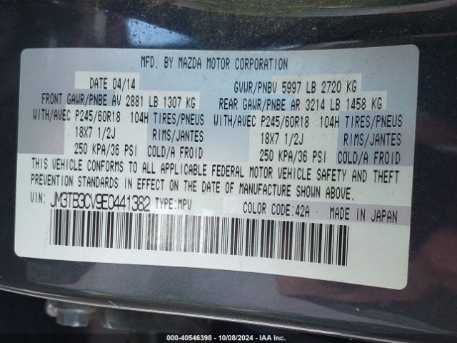 JM3TB3CV9E0441382 Mazda Cx-9 Touring