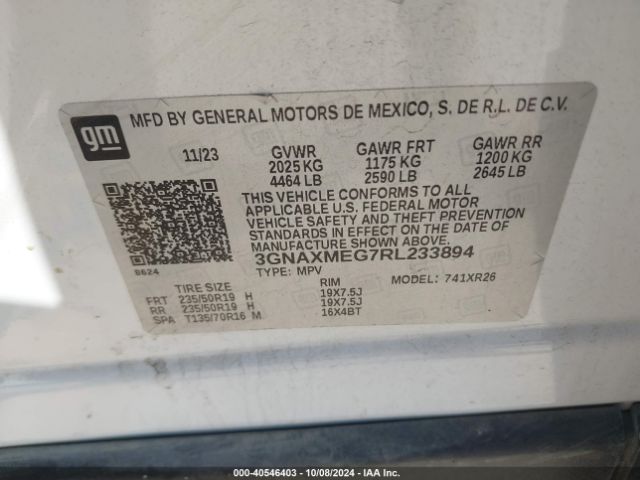 3GNAXMEG7RL233894 Chevrolet Equinox Fwd Rs