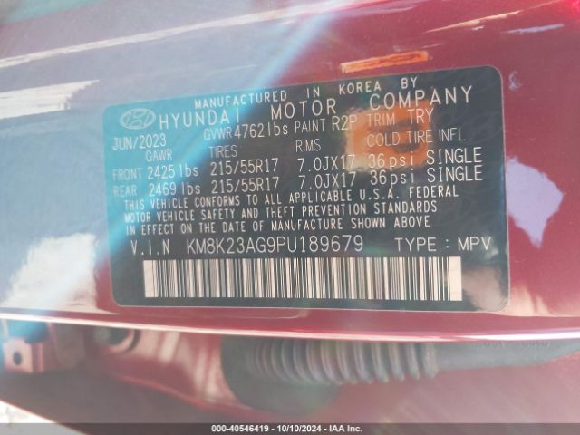 KM8K23AG9PU189679 Hyundai Kona Electric Se