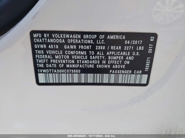 1VWDT7A30HC073550 Volkswagen Passat 1.8t R-line