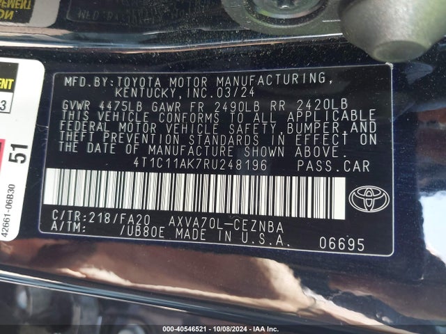 Toyota CAMRY LE 2024 4T1C11AK7RU248196 Image 9