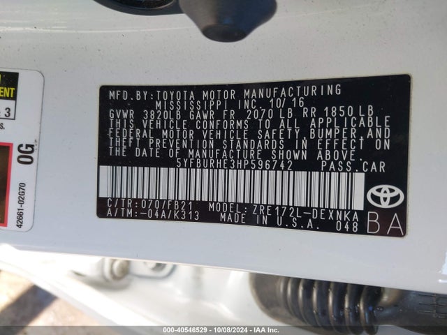 Toyota COROLLA LE 2017 5YFBURHE3HP596742 Image 9