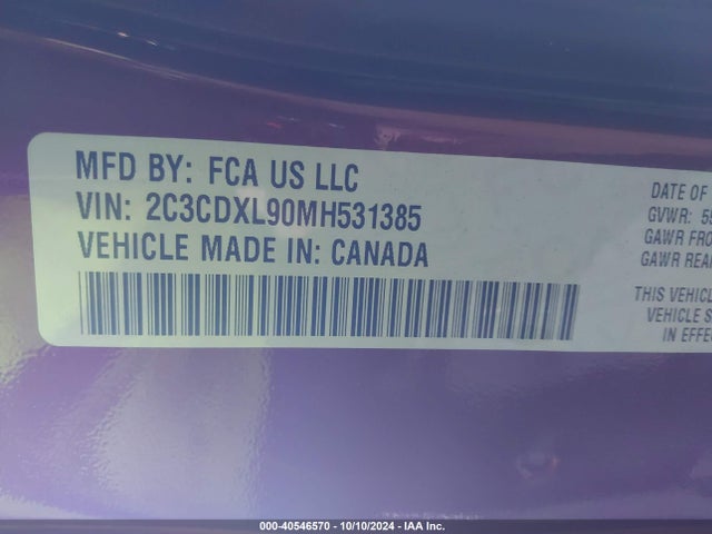 2C3CDXL90MH531385 Dodge Charger Srt Hellcat Redeye Widebody Rwd