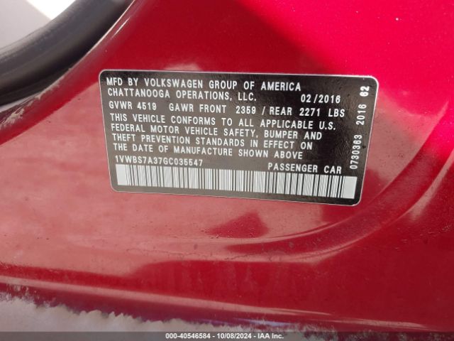1VWBS7A37GC035547 Volkswagen Passat 1.8t Se