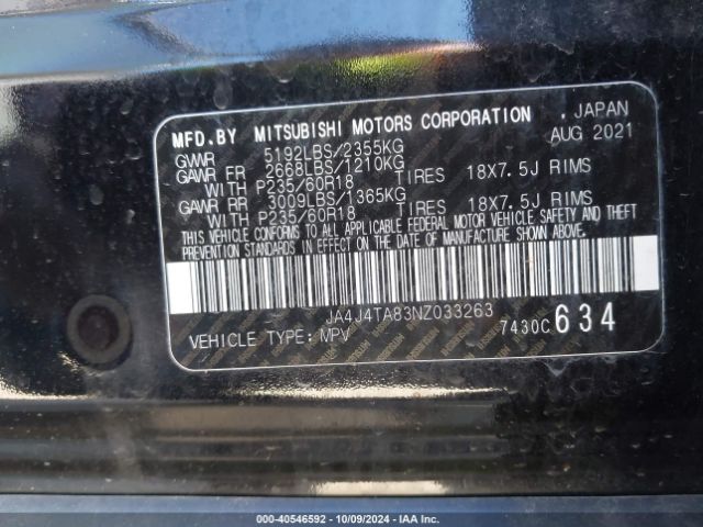 2022 MITSUBISHI OUTLANDER JA4J4TA83NZ033263 Photo 8