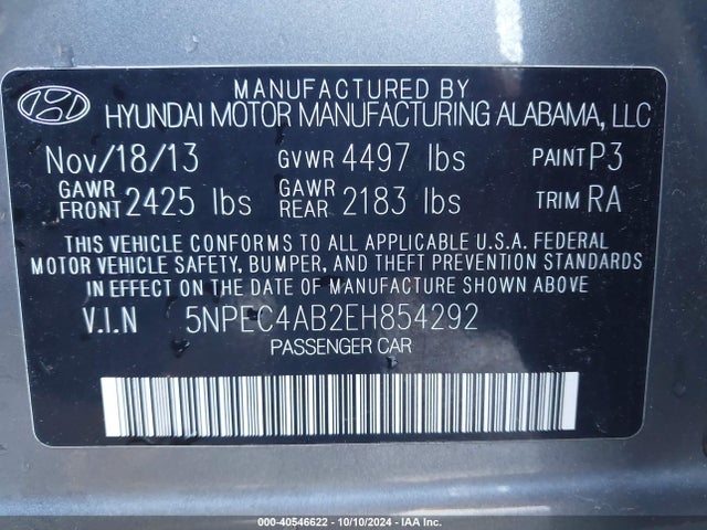 Hyundai Sonata Se 2.0t 2014 5NPEC4AB2EH854292 Image 9