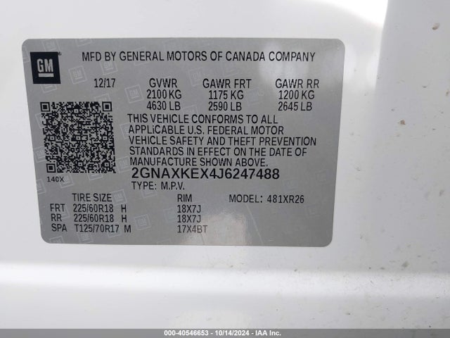 Chevrolet EQUINOX LT 2018 2GNAXKEX4J6247488 Image 9