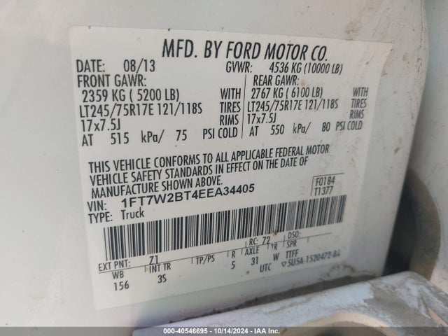 1FT7W2BT4EEA34405 Ford F-250 Xlt