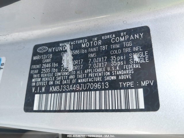 Hyundai TUCSON SEL 2018 KM8J33A49JU709613 Image 9