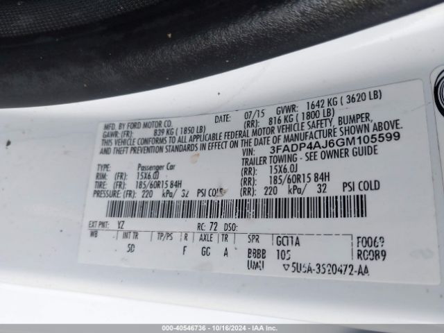 3FADP4AJ6GM105599 Ford FIESTA S