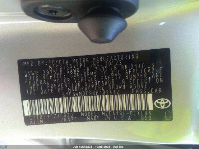 5YFB4MDE9RP102412 Toyota COROLLA LE