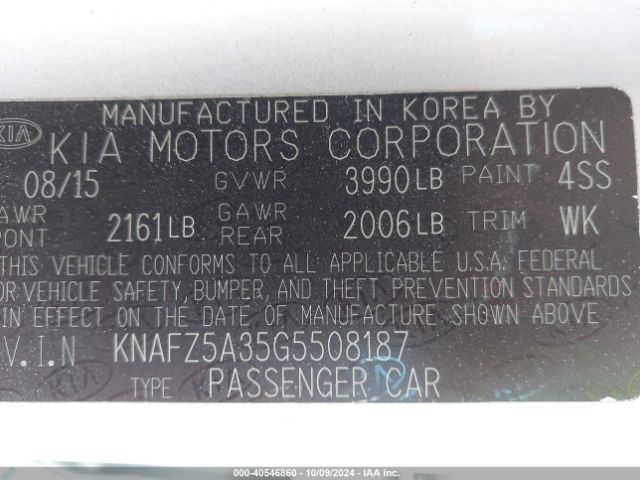 KNAFZ5A35G5508187 KIA FORTE SX