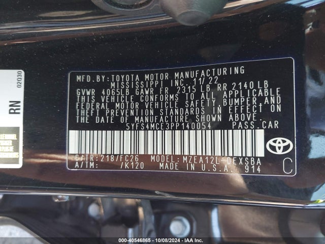 Toyota COROLLA SE 2023 5YFS4MCE3PP140054 Image 9