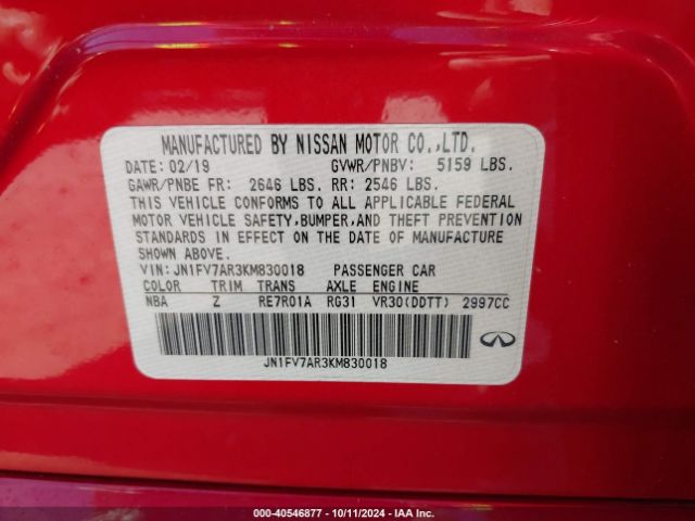 JN1FV7AR3KM830018 Infiniti Q50 3.0t Red Sport 400