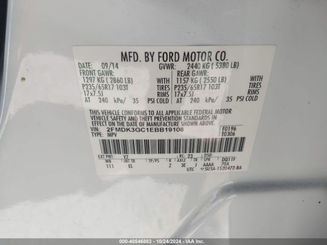 2FMDK3GC1EBB19108 Ford EDGE SE