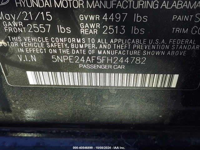 Hyundai SONATA SE 2015 5NPE24AF5FH244782 Image 9
