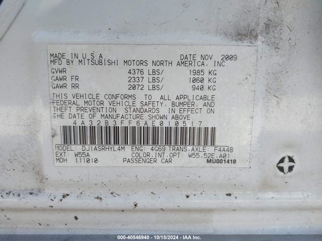 2010 MITSUBISHI GALANT 4A32B3FF6AE010517 Photo 8