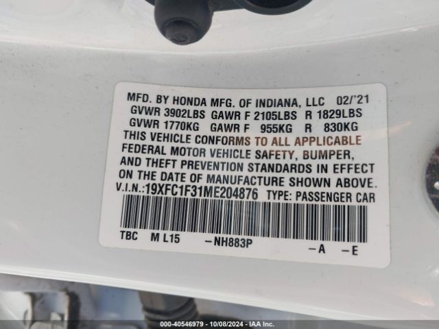 19XFC1F31ME204876 Honda CIVIC EX