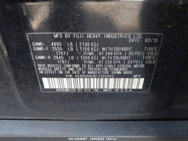 4S4BSAHC8F3306003 Subaru Outback 2.5i Premium