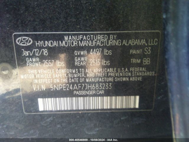 5NPE24AF7JH683233 Hyundai SONATA SE