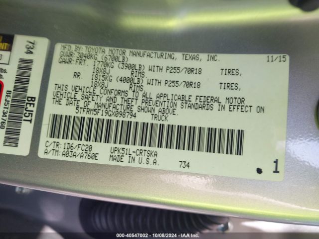 5TFRM5F19GX098794 Toyota Tundra Sr5 4.6l V8