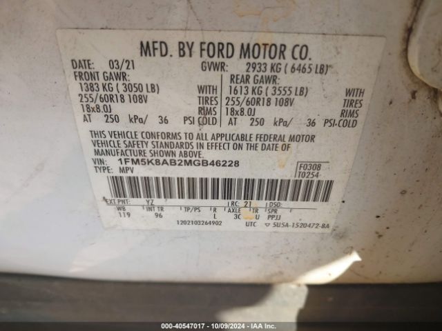 1FM5K8AB2MGB46228 Ford Police Interceptor Utility
