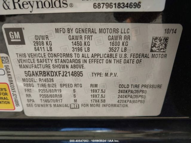 5GAKRBKDXFJ214895 Buick Enclave Leather
