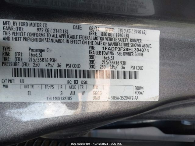 1FADP3F28EL394074 Ford FOCUS SE