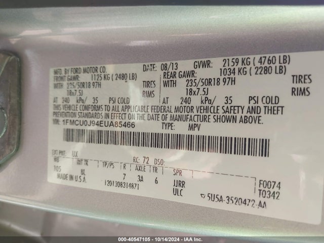 Ford Escape Titanium 2014 1FMCU0J94EUA85466 Image 9