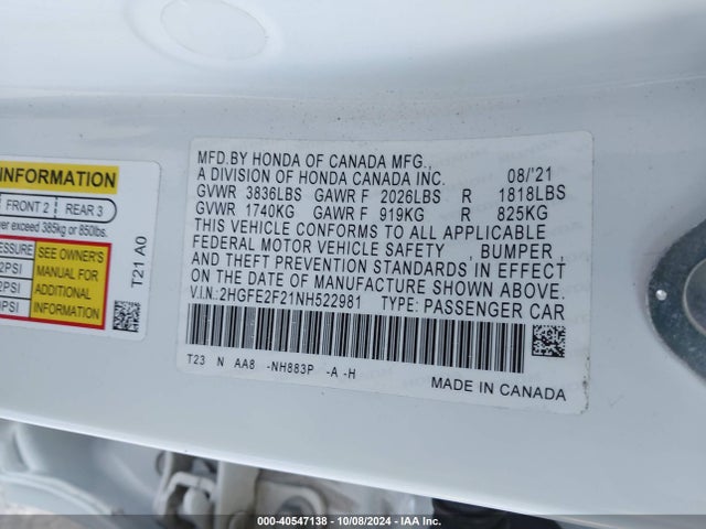 Honda Civic Lx 2022 2HGFE2F21NH522981 Image 9
